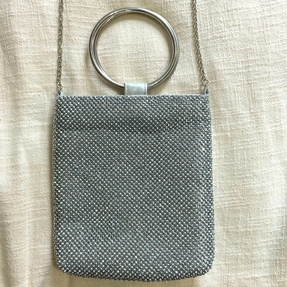 Rhinestone evening handbag. Interior zipper.